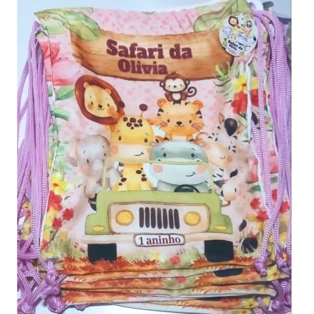 Mochila saco Safari baby Personalizada Lembrancinha-Brindes-AniversárioL- Festa