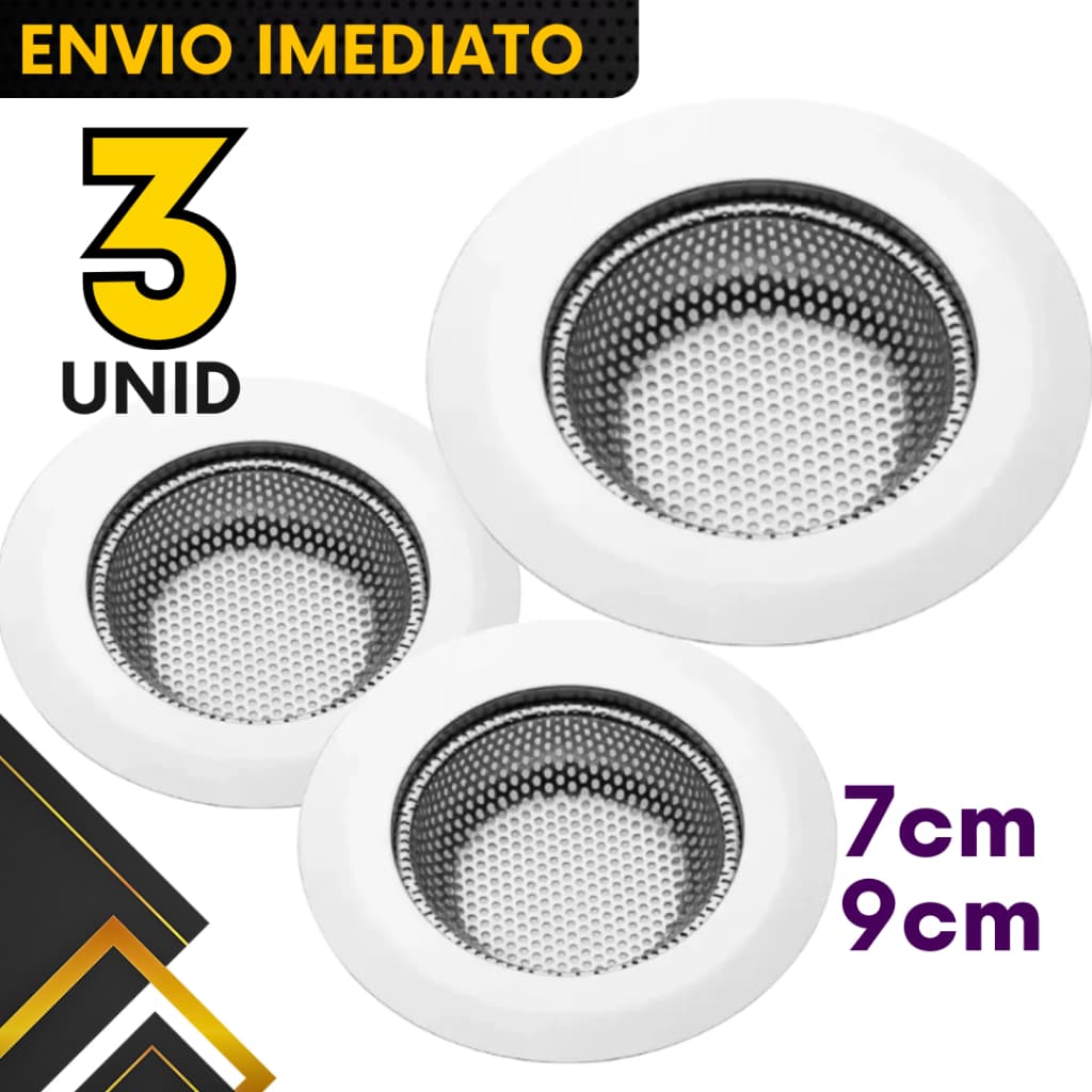 Combo 3 Ralo para Pia Aço Inox com Borda + Esponja De Aço Inox Limpeza Pesada Não Enferruja