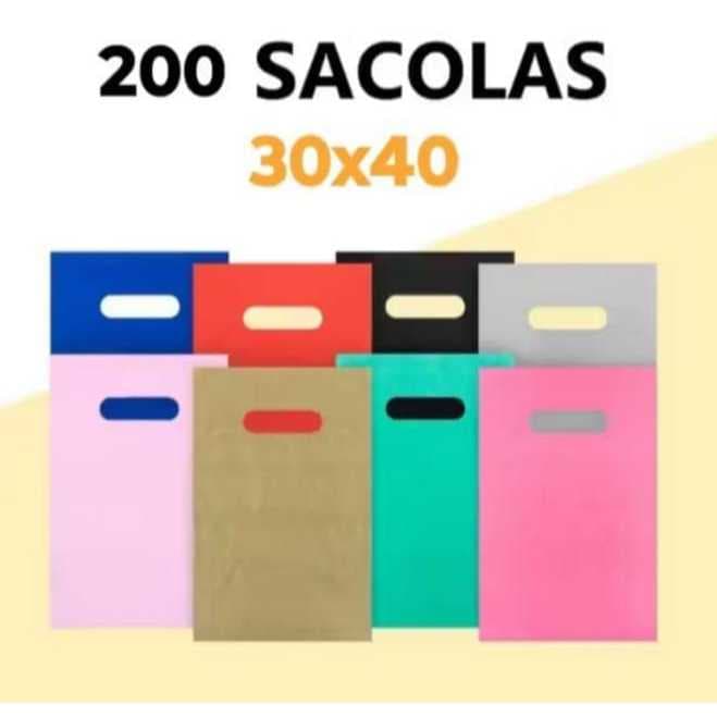 Kit 200 sacolas lisas PREMIUM 30x40 boca de palhaço várias cores