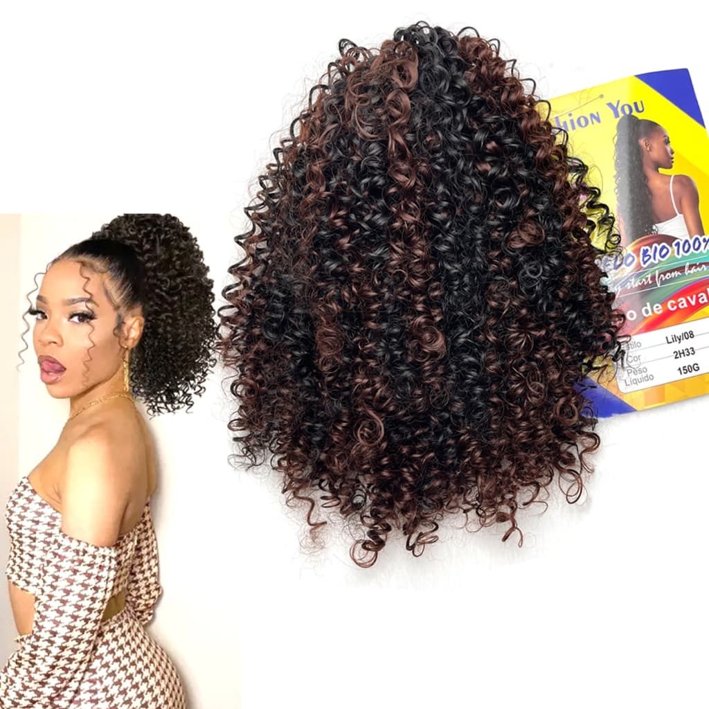 Cabelo Rabo De Cavalo Cacheado Curto Com Ajustes Puff 150g Fashion You Bio Fibra Li08