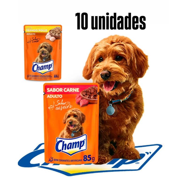 Kit 10 und Sache Molho Para Cachorro Champ Adulto Carne/Frango 85g