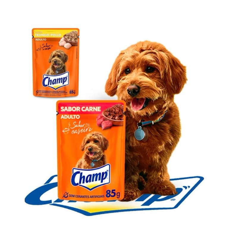 kit 2und Sache Molho Para Cachorro Champ Adulto Frango e Carne 85g