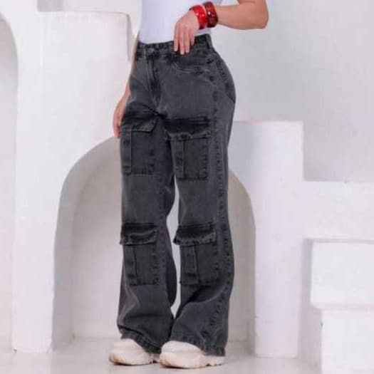 calça cargo wide leggin feminina 4 bolsos na frente