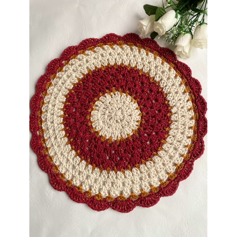 2 Sousplat Crochê 37 Cm Vermelho Brilho Jogo Americano Toalhinha Natal