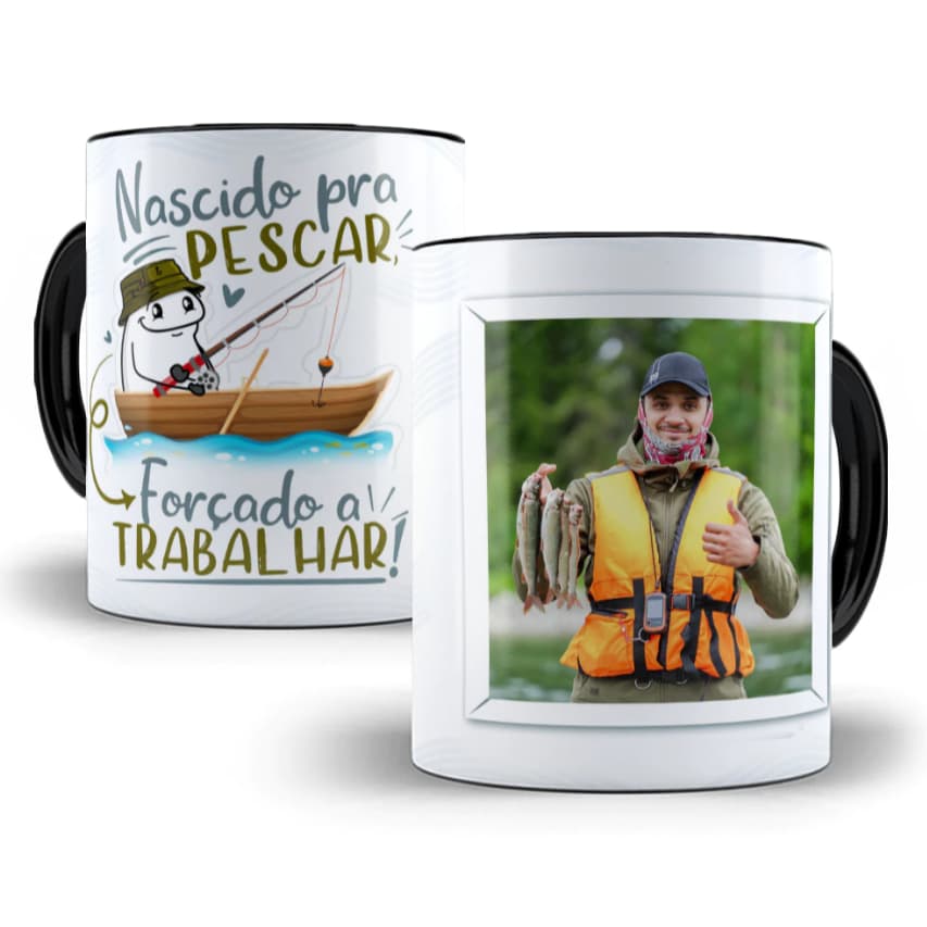 Caneca Copo Xícara Cerâmica Personalizada Pescador Nascido Para Pescar