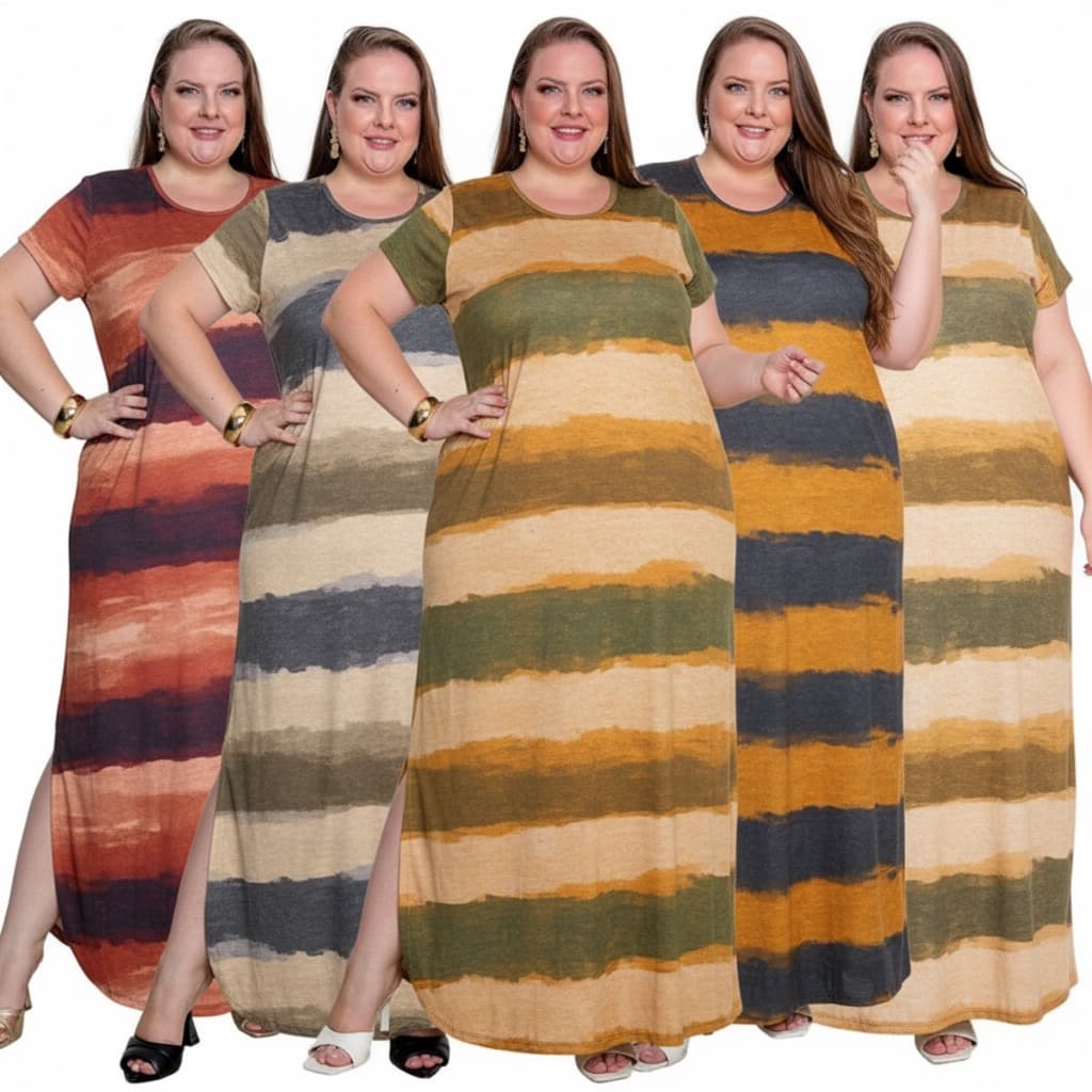 Vestido Plus Size Feminino Longo Plus SIze Verão Manguinha   2710pai