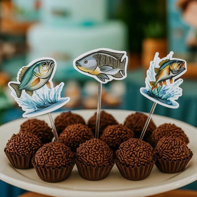 ENVIO IMEDIATO - topper para docinho pescaria | toppers doces| apliques pesca | peixe | menino
