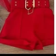 Short Neoprene com Cinto Detalhe de Corrente - Tendência de Vendas Novidade do Verão