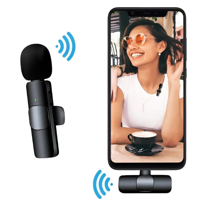 Microfone de Lapela Sem Fio Vlog Live Entrevista Portatil Compatível Tipo C e iPhone
