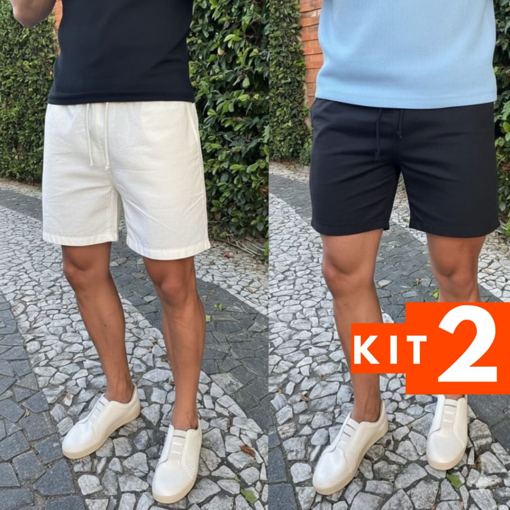 Kit 2 Short masculino linho sarja mauricinho qualidade premium curto moda praia Bermuda
