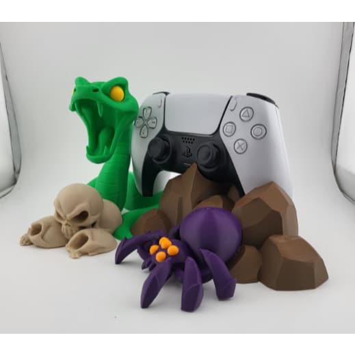 Suporte para controle PS5 tema caverna monstro – base com cobra, aranha e caveiras, decoração gamer