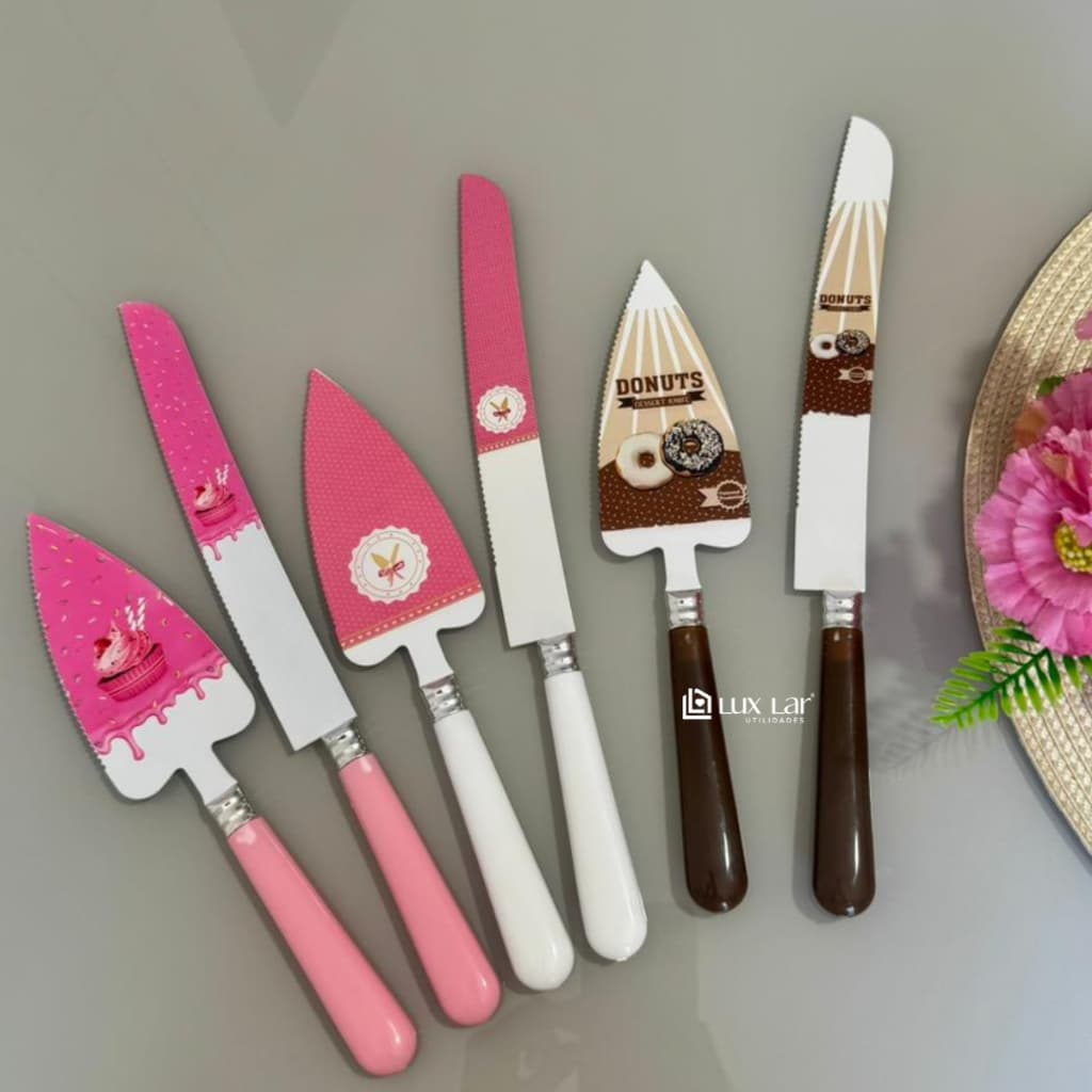 Jogo de Espátula e Faca para Bolo Tortas Pães Utensílios de Cozinha ROSA