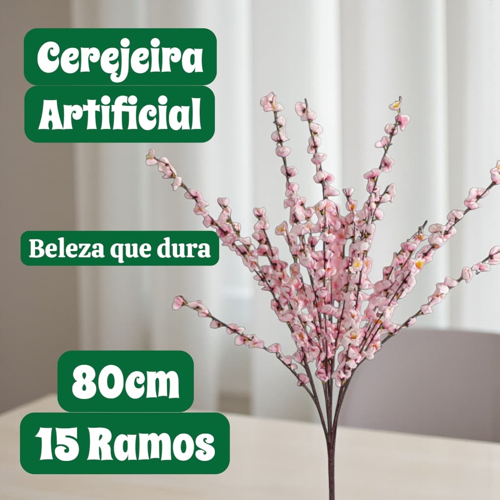 Arranjo Cerejeira Rosa Bebe Artificial 80cm 15 Ramos Decoração Elegante Planta Decorativa Premium