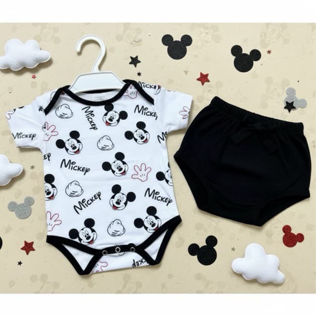 Kit body para bebê + cueca Mickey conjunto Mickey Bodie para bebê romper temático 0 a 4 meses verão