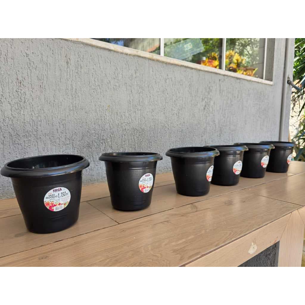 KITs de 2 a 6 Vasos para plantas 1,75 Litros Redondo de Plástico Preto