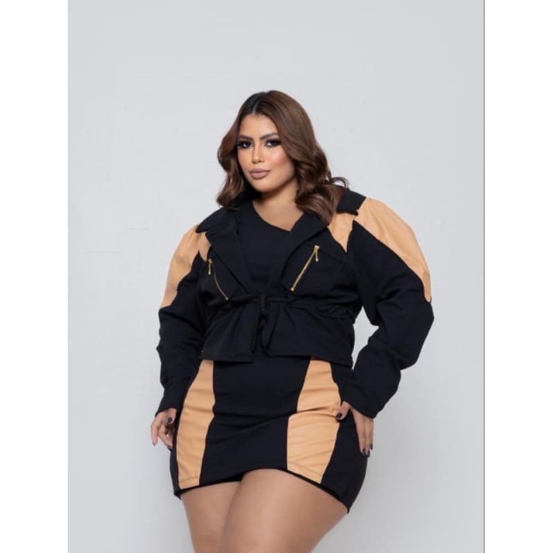 CONJUNTO TRIO CASACO+CROPED+SHORT SAIA MODA FEMININA REF 982