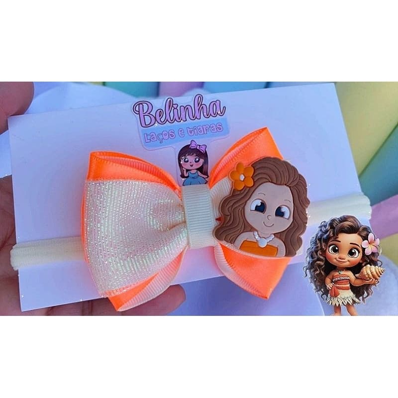 Faixinha Moana Princesa Bebê Luxo com Laço Boutique Faixa de Cabelo Infantil Meia de Seda Confortável