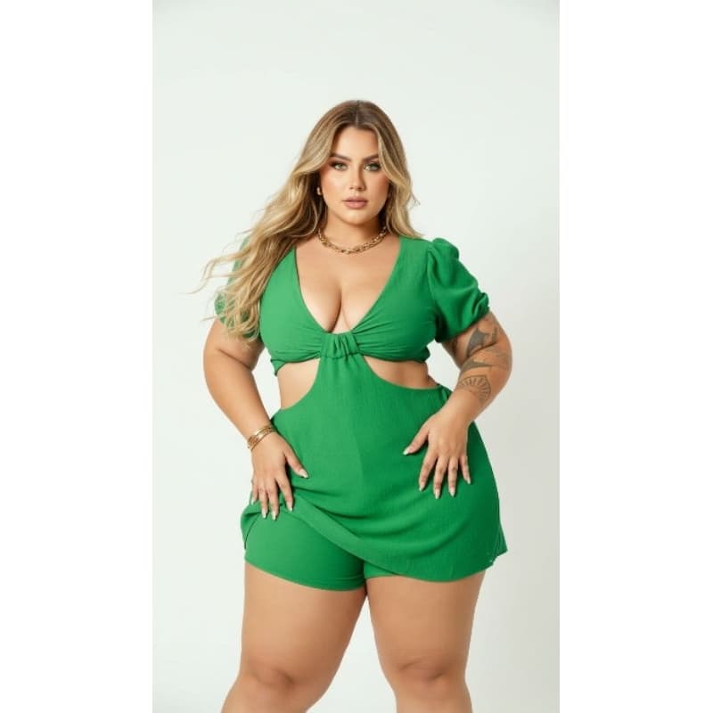 Macaquinho Vestido Plus Size Feminino Short Saia Duna Confortável Não Amassa Do M ao G5