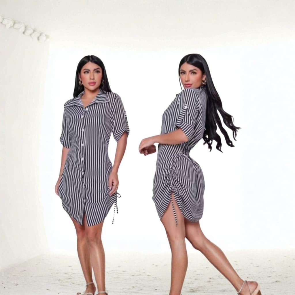 Vestido Chemise Listrado Feminino – Elegante, Moderno e Confortável
