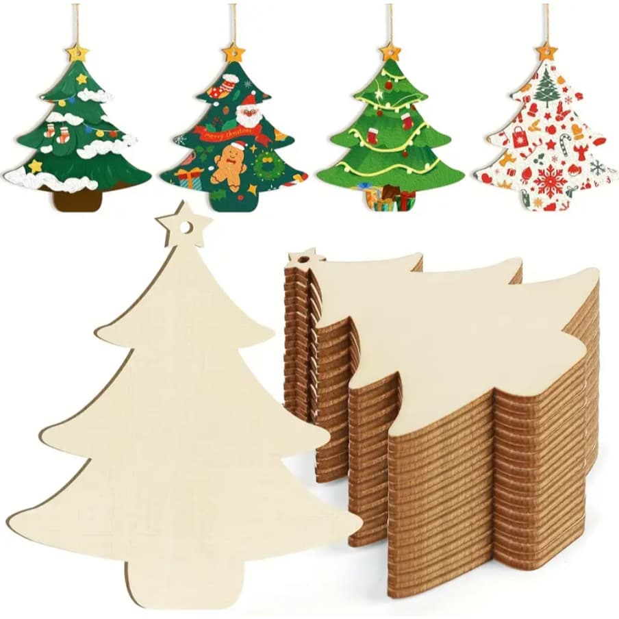 Kit 30 Enfeites de Natal em MDF – Árvores para Pintar e Personalizar 7cm