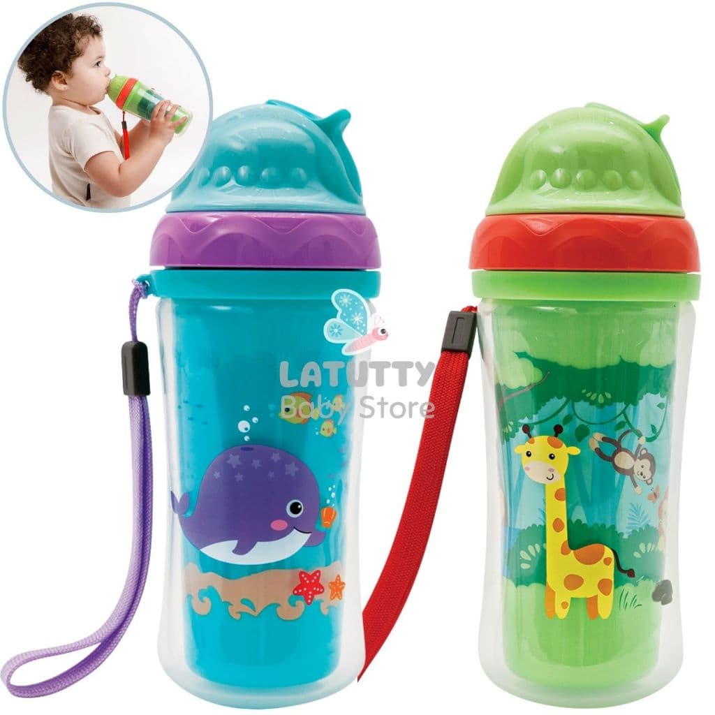 Copo Infantil Antivazamento Parede Dupla C/ Canudo Silicone Buba Garrafinha Buba 250 ml