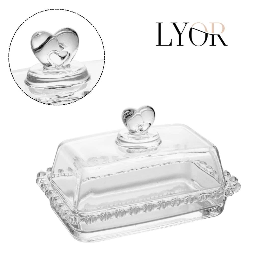 Manteigueira de Vidro Cristal Com Tampa Coração 10x10,5cm Lyor Porta Manteiga Decoração