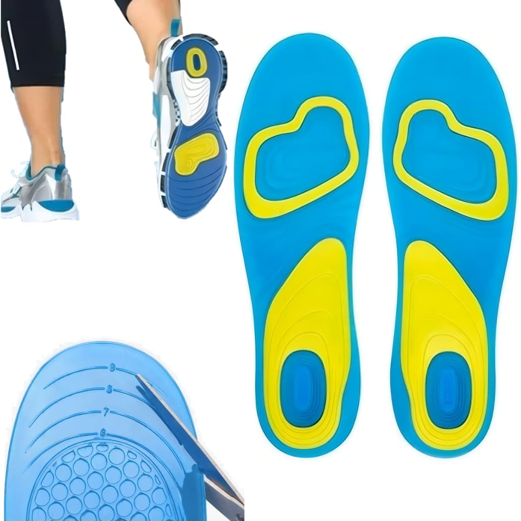 Palmilha Gel Silicone Ortopédica Anti Impacto Dores No Pé Cor Azul/Amarelo