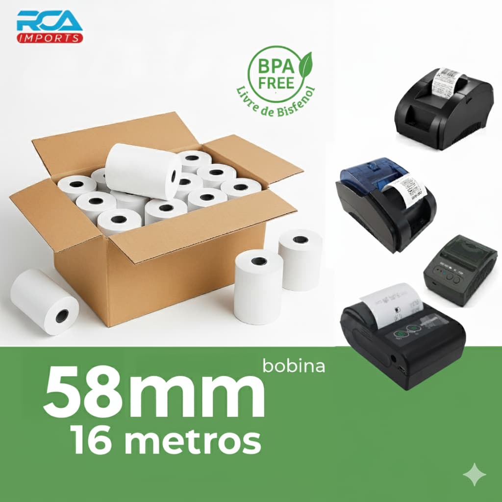 Kit Bobina 58x16 Branca Fácil Instalação Original Impressora Térmica Promoção