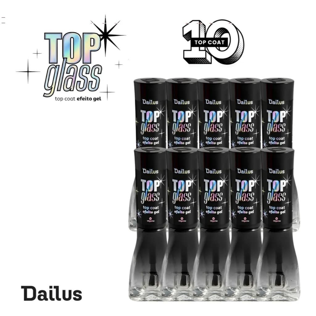 Dailus Kit Com 10 Top Coat Top Glass Efeito Gel Seca Rapido