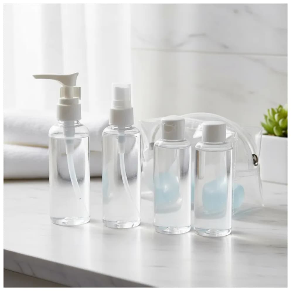 Kit Viagem com 4 Frascos para  Cosméticos Viagem ou Uso Diário 100ml cada com necessaire
