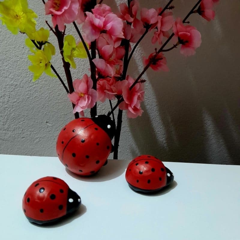 Kit Trio Joaninhas Miniatura Com 3 Decorativo Enfeite Cerâmica Decoração