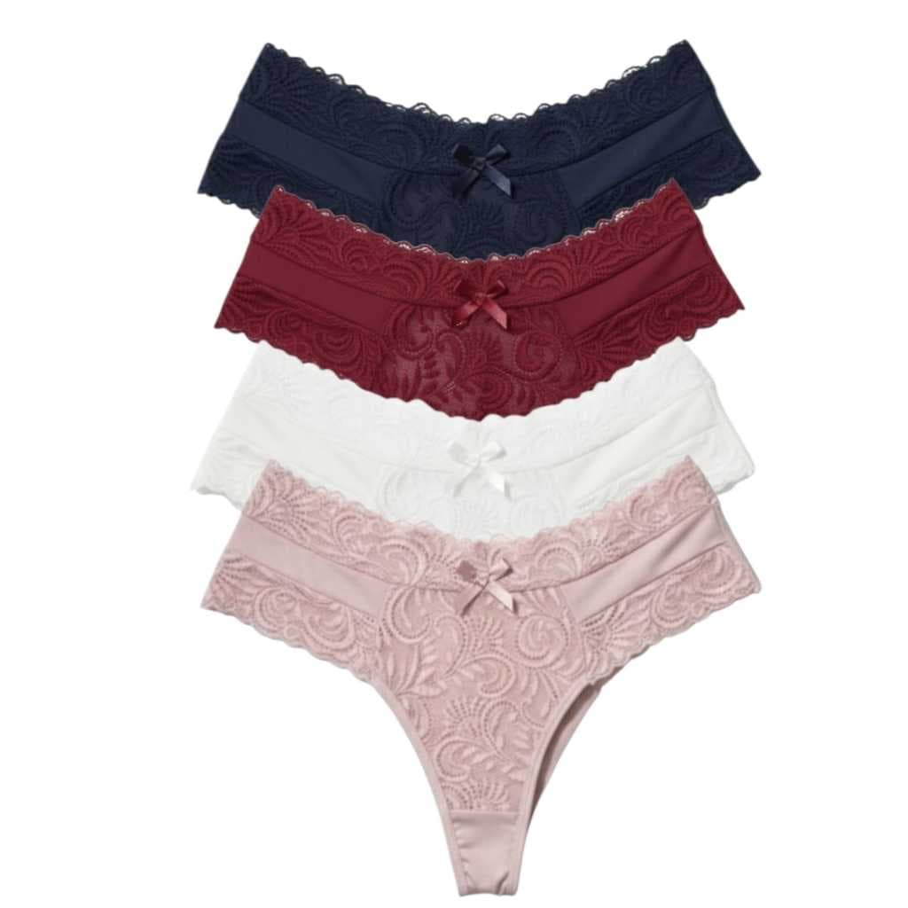 Kit Calcinhas Femininas Fio Duplo Cós Alto com Renda  Macia Forro 100% Algodão– Confortável, Elegância e Qualidade