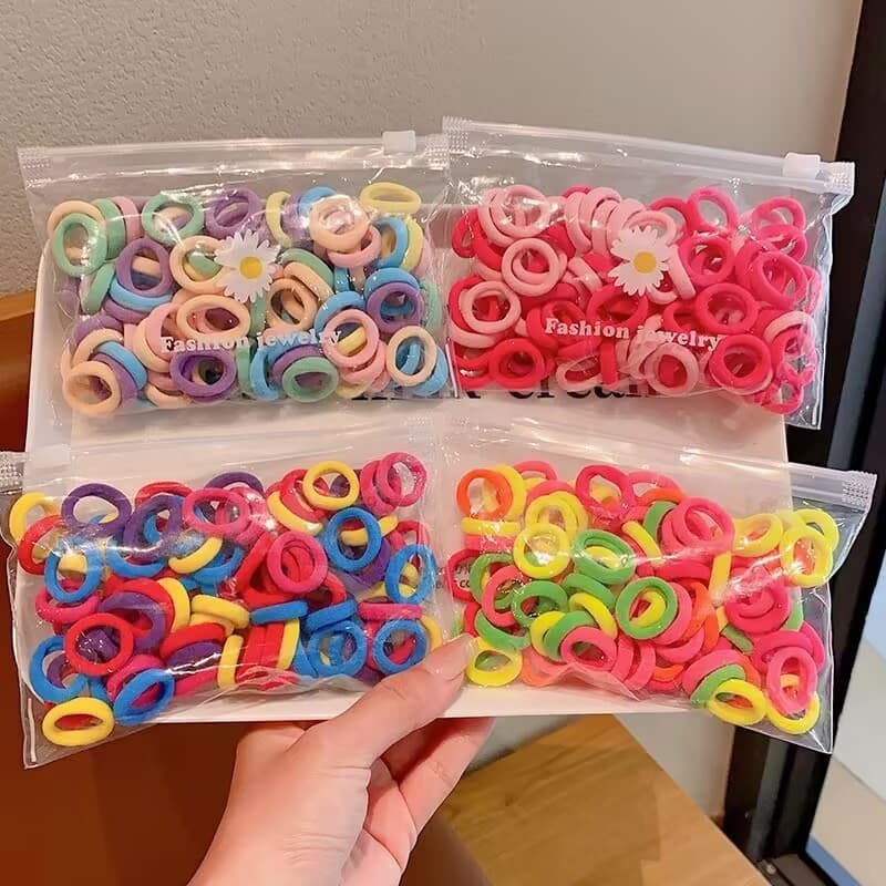 Kit 100unidades Mini Rabicó Xuxinha De Cabelo Meia De Seda Pacotão Laços De Cabelo De Bebê , Para Meninas De Borracha
