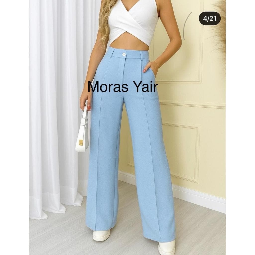 CALÇA PANTALONA FEMENINA  DUNA COM FORRO E BOTAO TENDENCIA 2025
