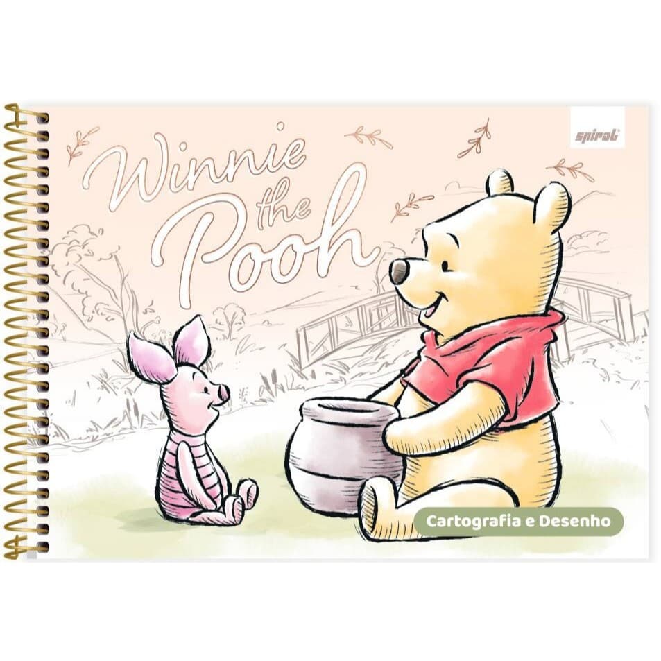 Caderno Cartografia e Desenho Capa Dura 80 Folhas, Ursinho Pooh