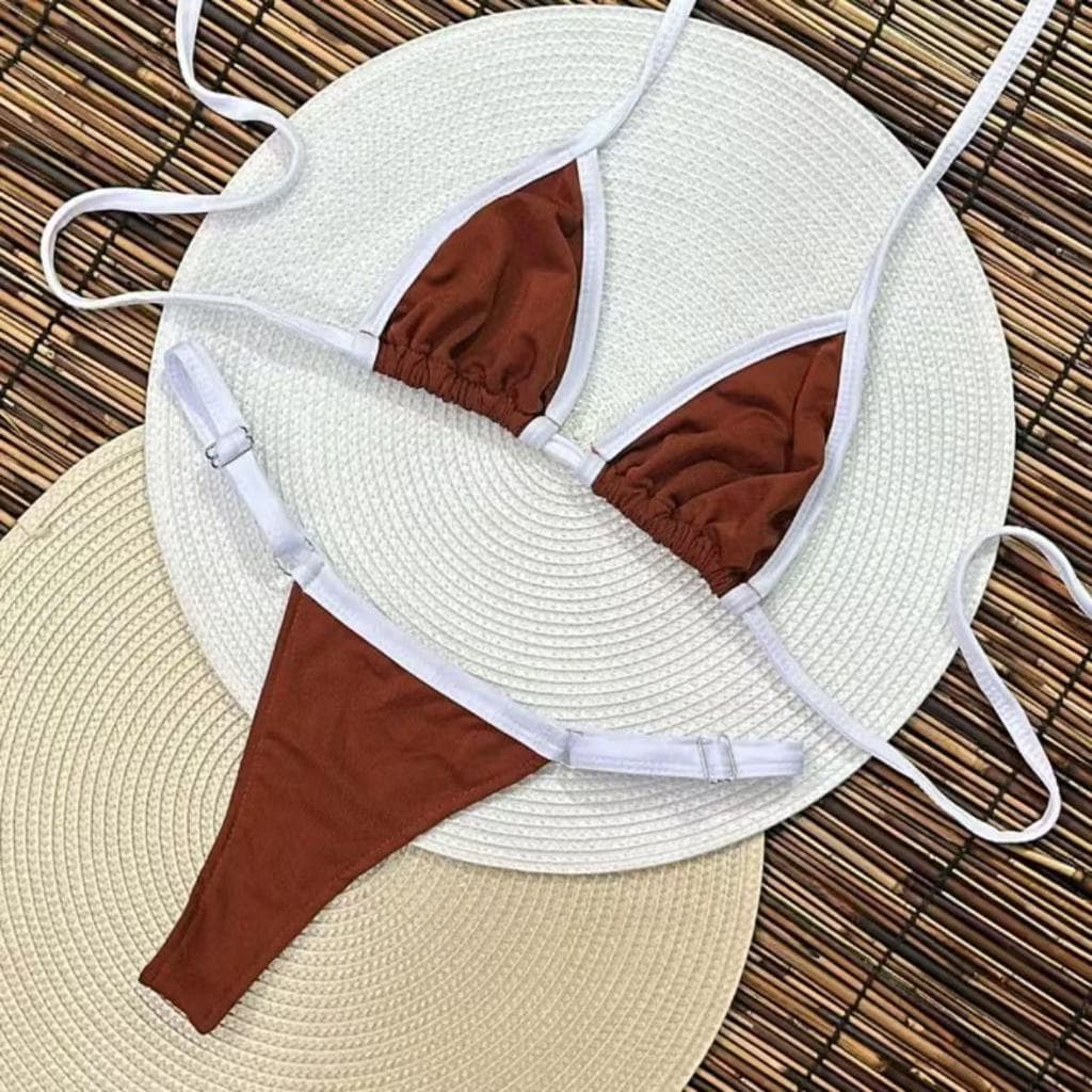 Biquíni feminino fita cortininha  verão com regulagem premium bicolor