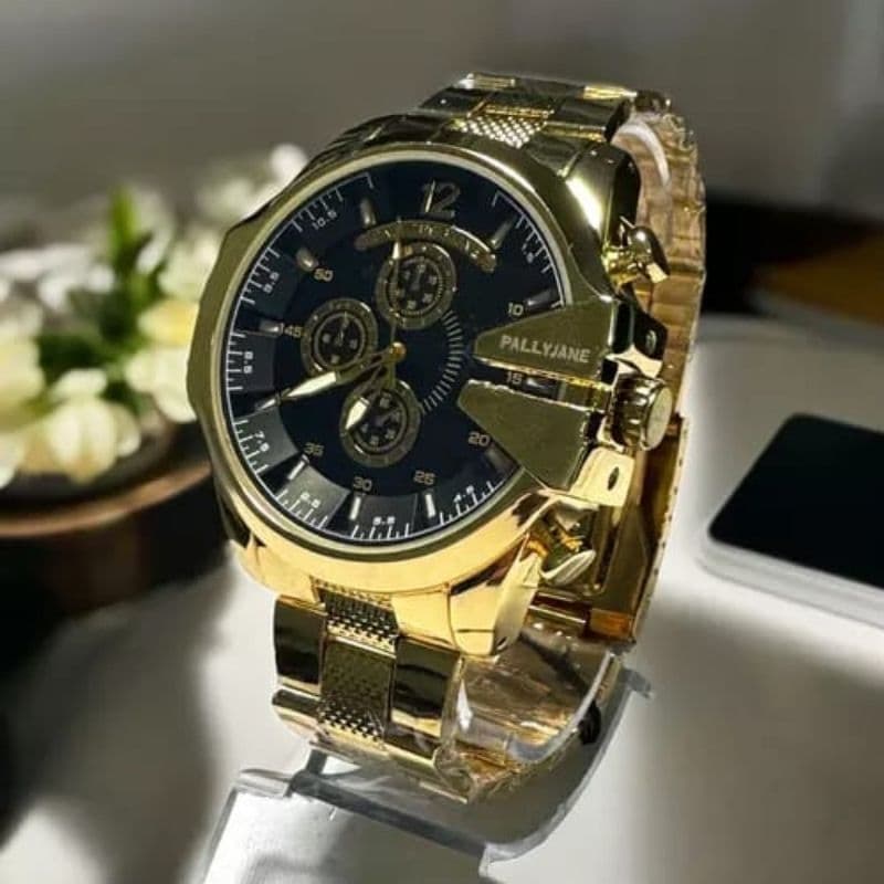 Relógio Pallyjane 10 Bar Masculino Dourado Luxo Elegante