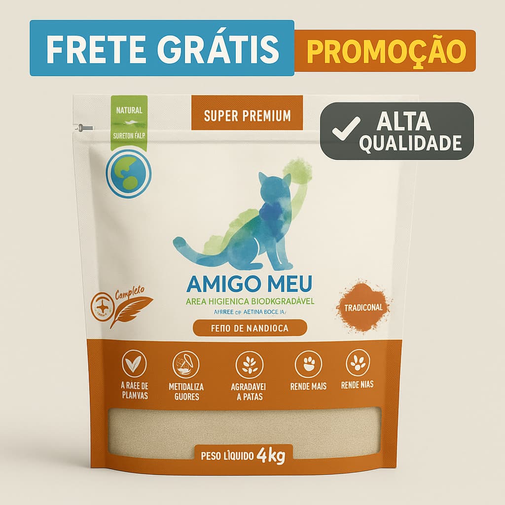 Areia para Gatos de Mandioca 4kg – Natural, Biodegradável, Sem Cheiro e Alta Absorção Conforto Patas