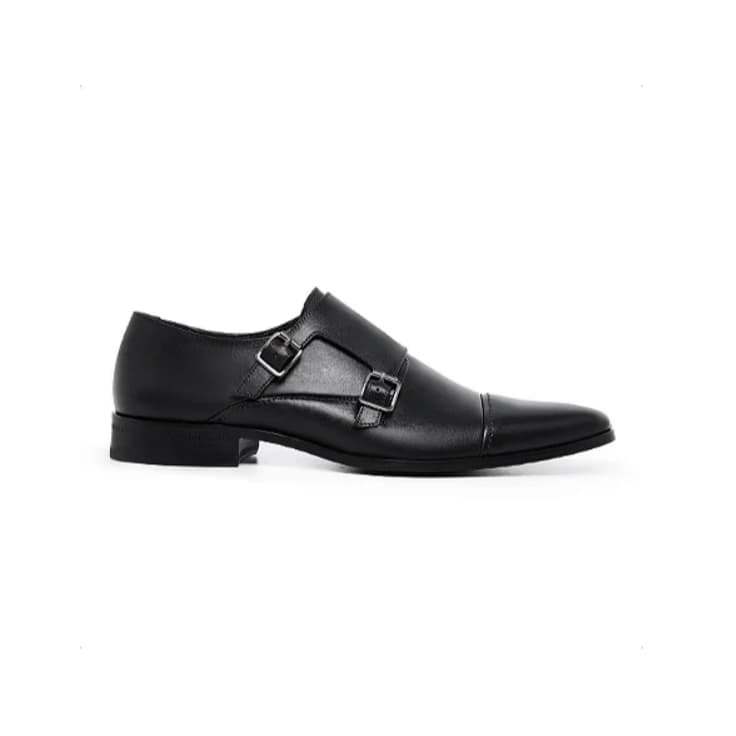 Sapato Social  Masculino Monk Strap  Preto em Couro Legitimo Italiano  Sola em Couro com costura 041