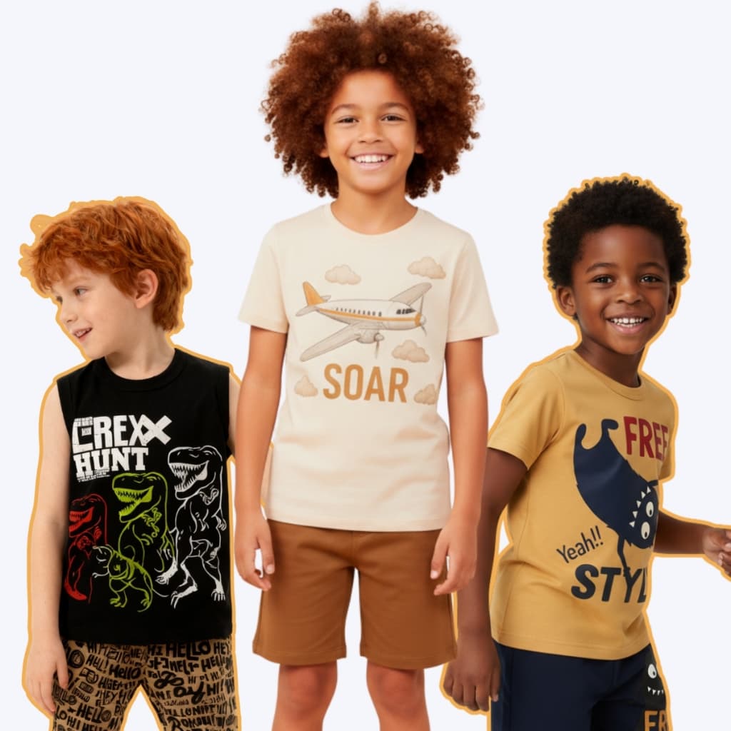 Kit 6 Peças de Roupas Infantil Menino Sortido - 3 Camisetas e 3 Bermudas Kit 3 Conjunto Menino Verão