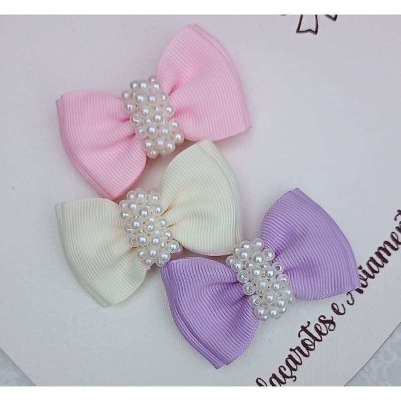 Kit 3 presilhas para bebê menina com pérolas forradas e com borrachinha antideslizante