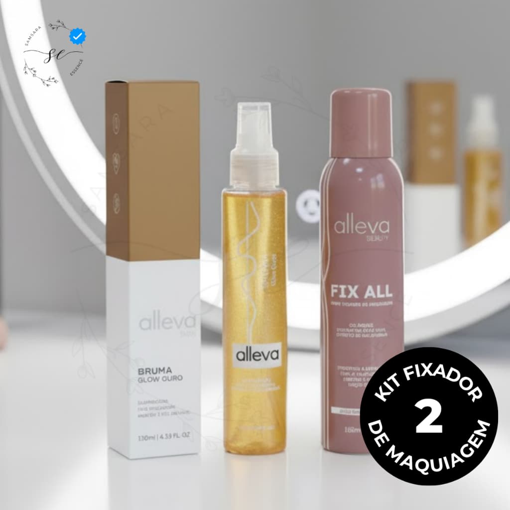 Fixador de Maquiagem + Bruma Efeito Glow Revitalizante e Fixador de Longa Duração Alleva