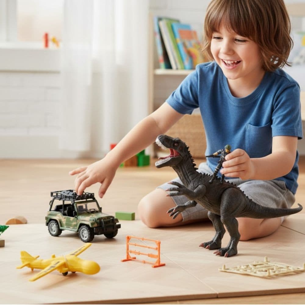 Dinossauro Squad Playset com Jipe Avião Lança Míssil Brinquedo Infantil de Aventura Acessórios