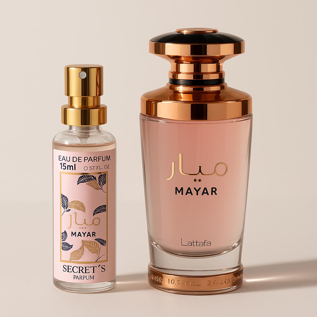 Perfume Árabe Secret's Parfum Mayar 15ml – Frutado, Doce, Floral, Rosa, Oriental, Alta Fixação