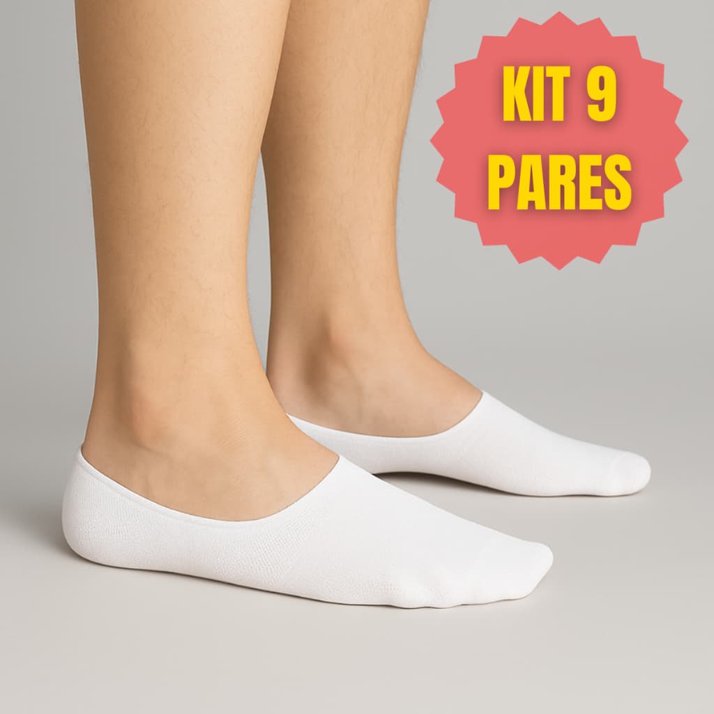 Kit 9 Pares de Meia Branca ou Preta Modelo Invisível e Respirável de Algodão