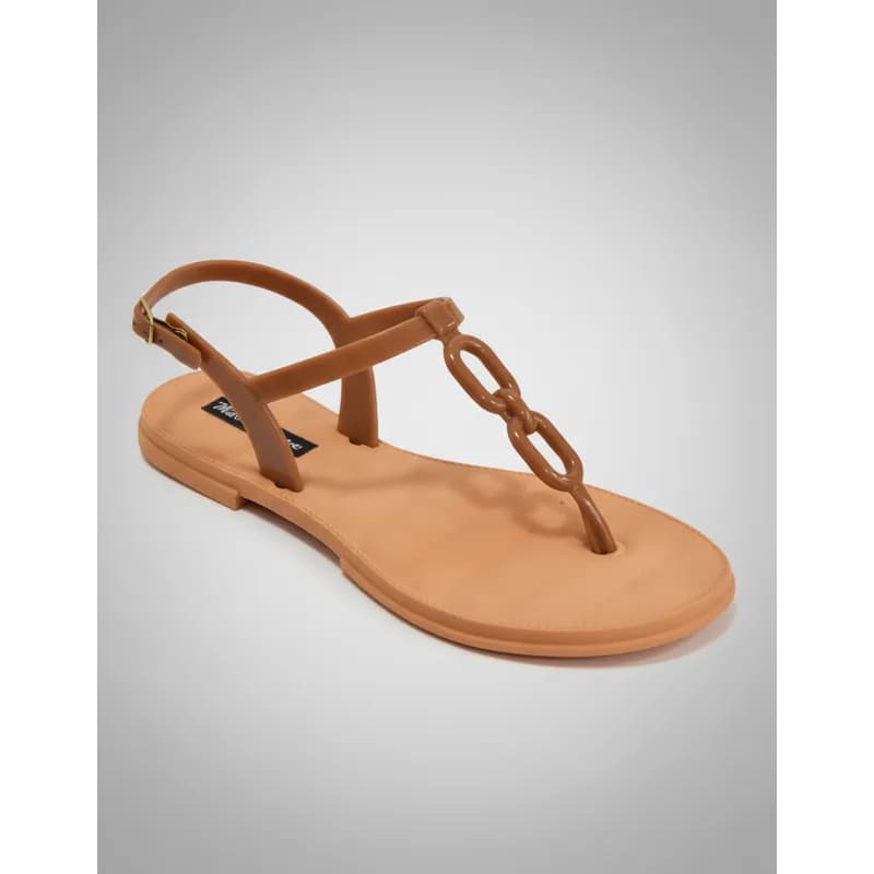 Sandalia Feminina Corrente Confortável Verão Rose Caramelo