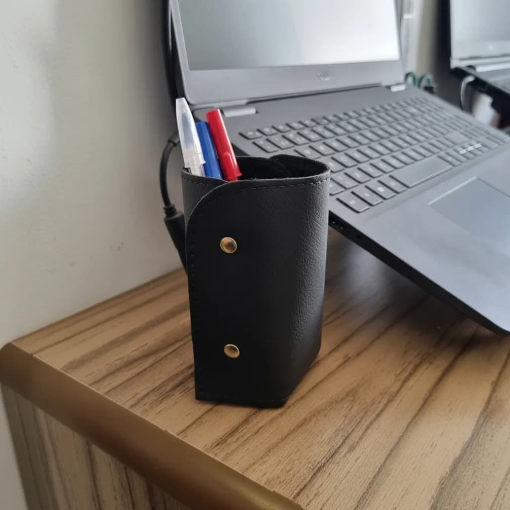 Porta Lápis Caneta Estojo Mesa Escritorio Couro Ecologioco Sintetico Preto ou Caramelo GetShow