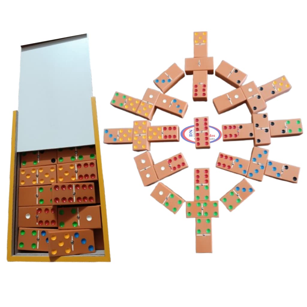 Dominó Artesanal PVC Grosso Cor Amarelo/Ocre Premium 28 Peças Caixa MDF Presente Luxo Esfera Aço Super Resistente