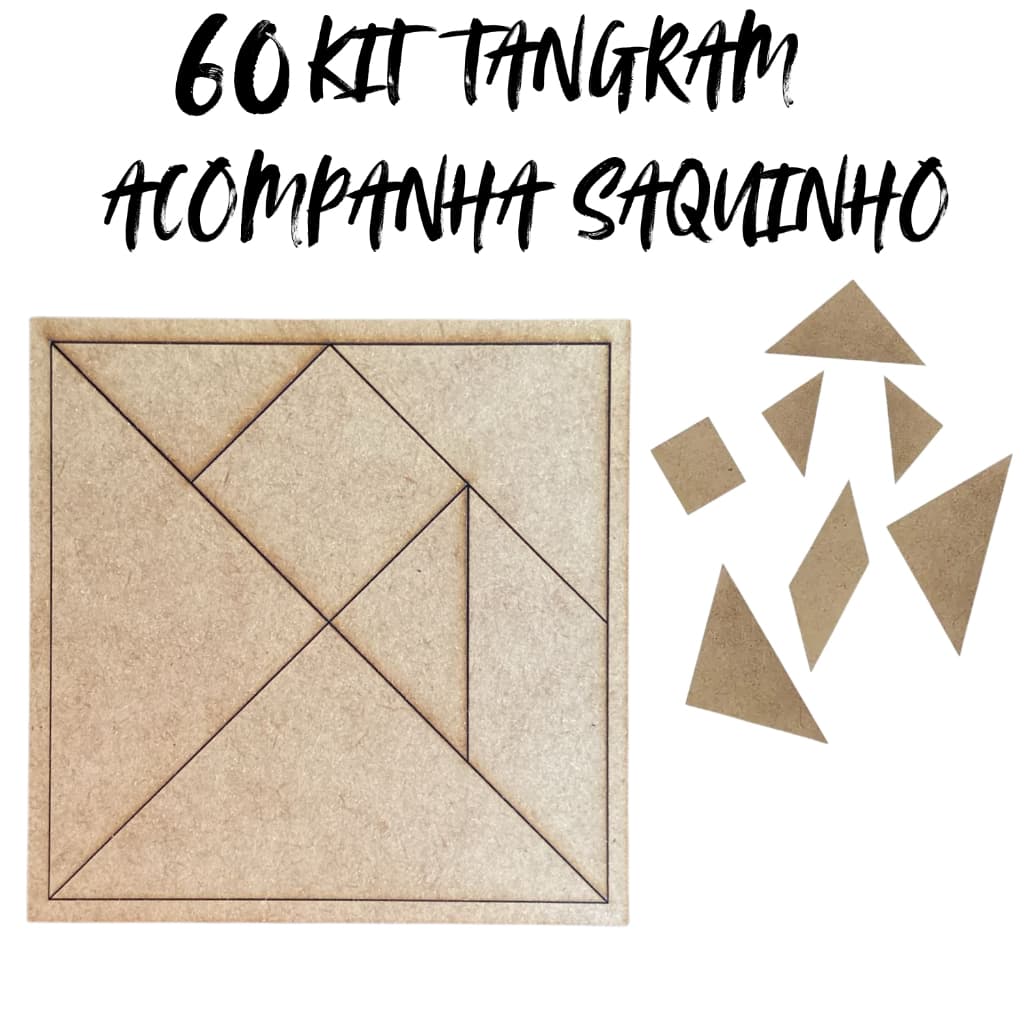 60 Tangram em Madeira 15x15cm Forme Figuras - Brinquedo Pedagógico - Quebra Cabeça - Geométrico Brinquedo em Madeira MDF