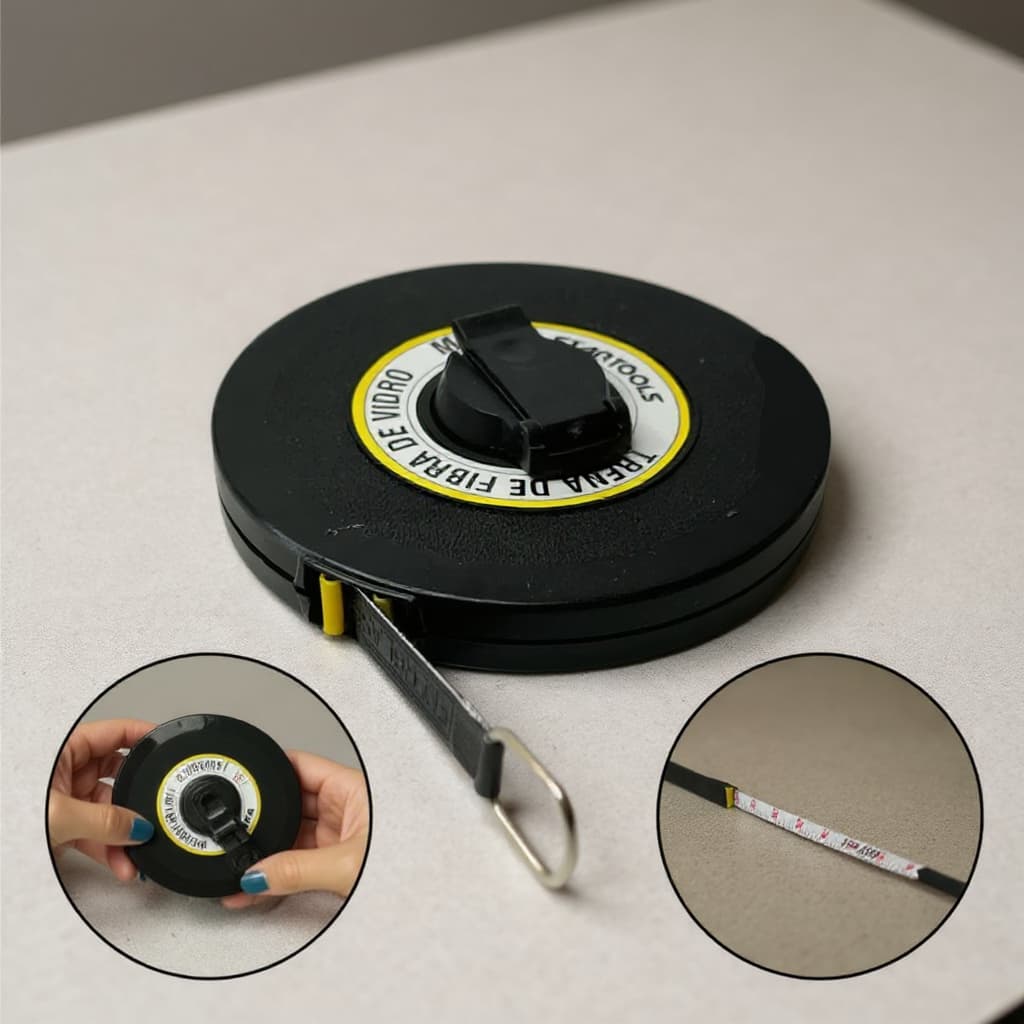 Trena Métrica 10M Fibra De Vidro Preta Resistente Precisa Portátil